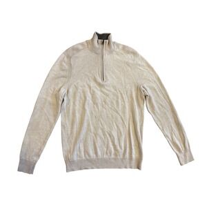 Express Mens Light Beige Heather Merino Wool Blend 1/4 Zip Sweater Sz M Teacher
